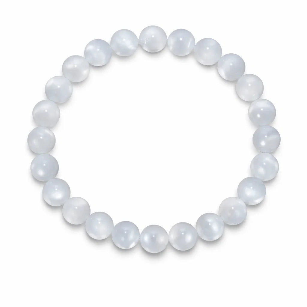 Premium Natural Selenite 8mm Bracelet for Vastu Remedy, Aura Cleansing, Spiritual Growth & Crown Chakra