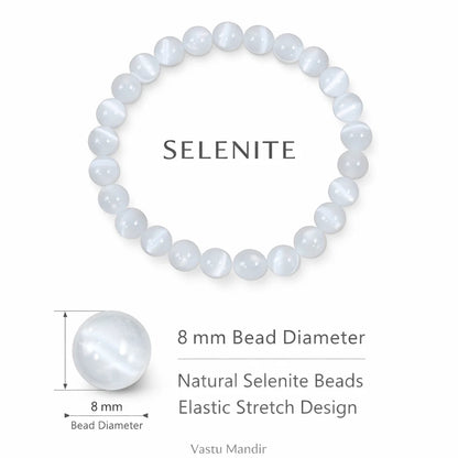 Premium Natural Selenite 8mm Bracelet for Vastu Remedy, Aura Cleansing, Spiritual Growth & Crown Chakra