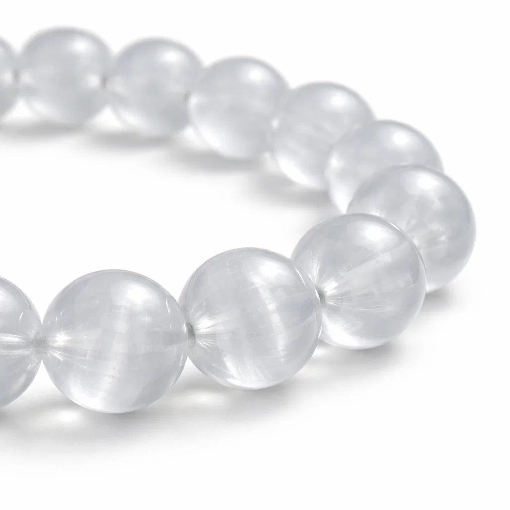 Premium Natural Selenite 8mm Bracelet for Vastu Remedy, Aura Cleansing, Spiritual Growth & Crown Chakra
