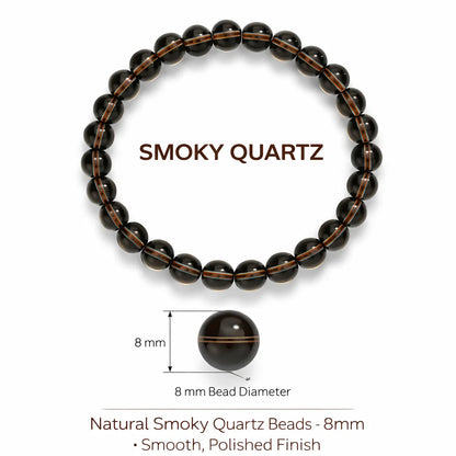 Natural Smoky Quartz Crystal Mala – Vastu Remedy for Root Chakra & Emotional Detox | 8mm Beads