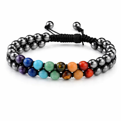 Pure Natural 7 Chakra Hematite Double Layer Mala Bracelet (8mm), Vastu Remedy for Enhanced Chakra Alignment & Mental Clarity