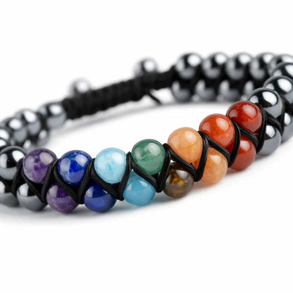 Pure Natural 7 Chakra Hematite Double Layer Mala Bracelet (8mm), Vastu Remedy for Enhanced Chakra Alignment & Mental Clarity