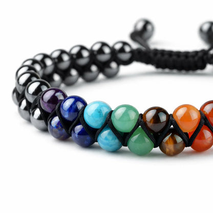 Pure Natural 7 Chakra Hematite Double Layer Mala Bracelet (8mm), Vastu Remedy for Enhanced Chakra Alignment & Mental Clarity