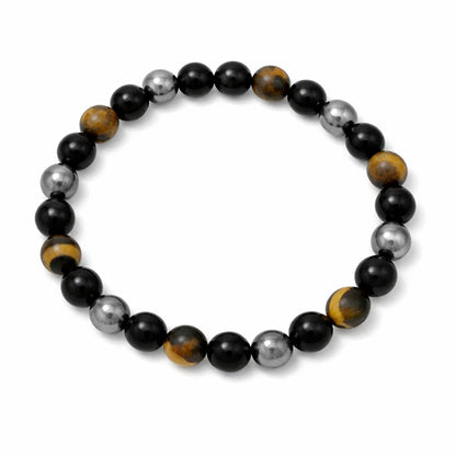 Premium Triple Protection Bracelet 8mm Beads With Black Obsidian Hematite Tiger Eye — Vastu Remedy for EMF Negative Energy Grounding Shield, and Main Door Defects by Vastu Mandir