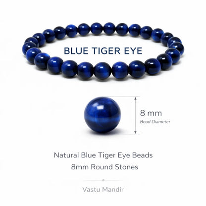Natural Blue Tiger Eye Crystal Bracelet – Vastu Remedy for Focus & Intuitive Insight | 8mm Beads