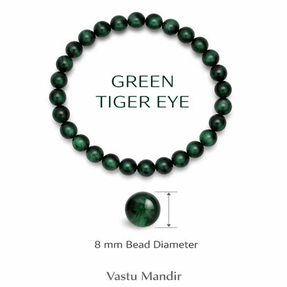 Natural Green Tiger Eye Bracelet — 8mm Beads for Vastu Remedy, Willpower, Focus & Abundance