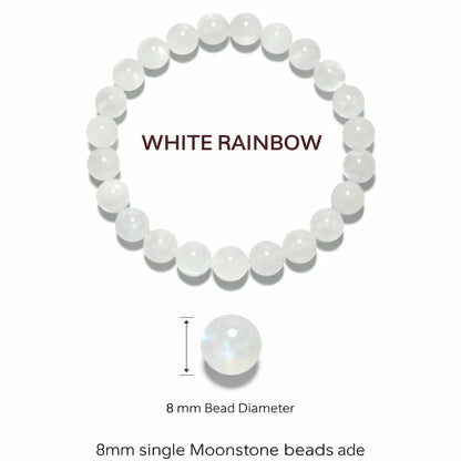 Premium Natural White Rainbow Moonstone 8mm Bead Bracelet – Vastu Remedy for Calm, Clarity & Protection