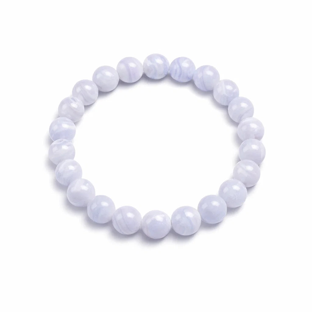 Blue Lace Agate Crystal Bracelet – Vastu Remedy for Throat Chakra with Banded Agate | 8mm Beads