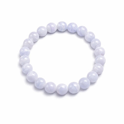Blue Lace Agate Crystal Bracelet – Vastu Remedy for Throat Chakra with Banded Agate | 8mm Beads