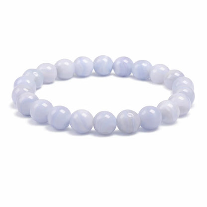 Blue Lace Agate Crystal Bracelet – Vastu Remedy for Throat Chakra with Banded Agate | 8mm Beads