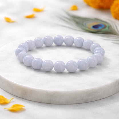 Blue Lace Agate Crystal Bracelet – Vastu Remedy for Throat Chakra with Banded Agate | 8mm Beads