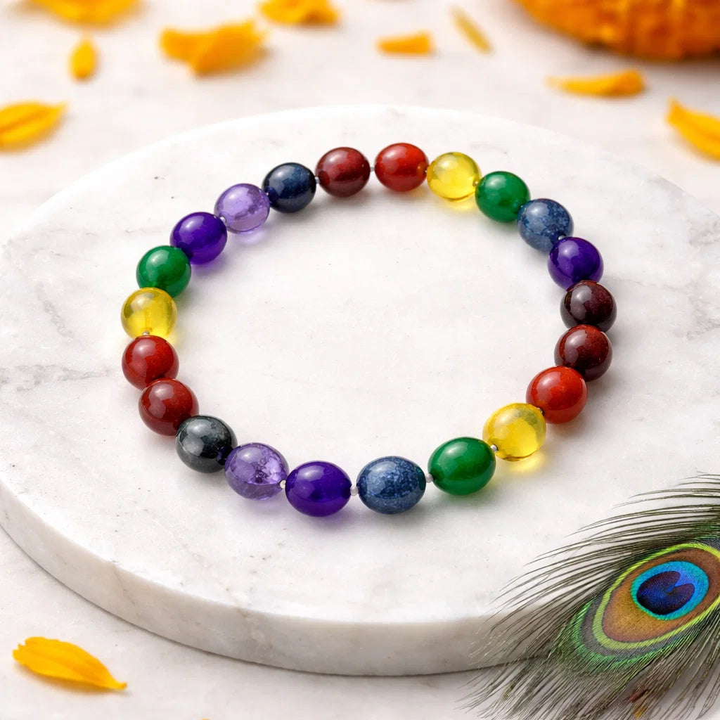 Multicolor Agate Crystal Bracelet – Vastu Remedy for Chakra Protection with Rainbow Agate | 8mm Beads