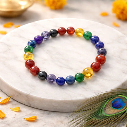 Multicolor Agate Crystal Bracelet – Vastu Remedy for Chakra Protection with Rainbow Agate | 8mm Beads