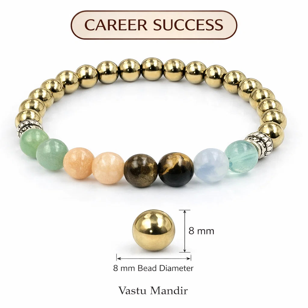 Career Success Crystal Bracelet – Vastu Remedy for Focus & Opportunity with Tiger Eye, Citrine & Green Aventurine | 8mm Beads
