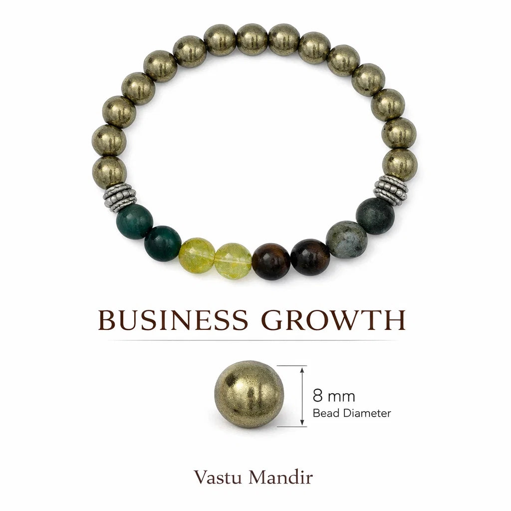 Pyrite Multi-Stone Bracelet – Vastu Remedy for Business Success & Financial Growth | 8mm Beads