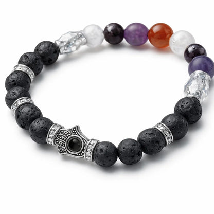 Crystal Bracelet 8mm with Lava Stone & Hamsa, Vastu Remedy for Fertility & Pregnancy