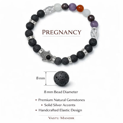 Crystal Bracelet 8mm with Lava Stone & Hamsa, Vastu Remedy for Fertility & Pregnancy