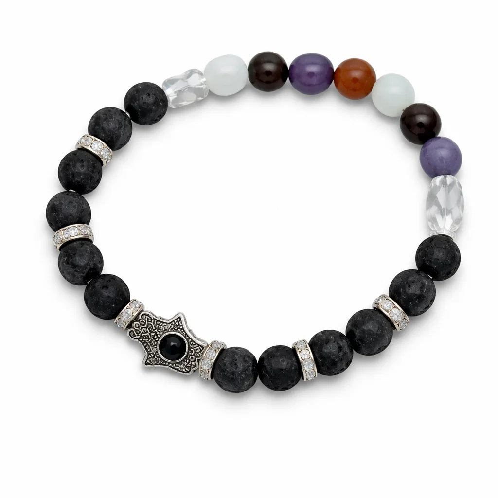 Crystal Bracelet 8mm with Lava Stone & Hamsa, Vastu Remedy for Fertility & Pregnancy