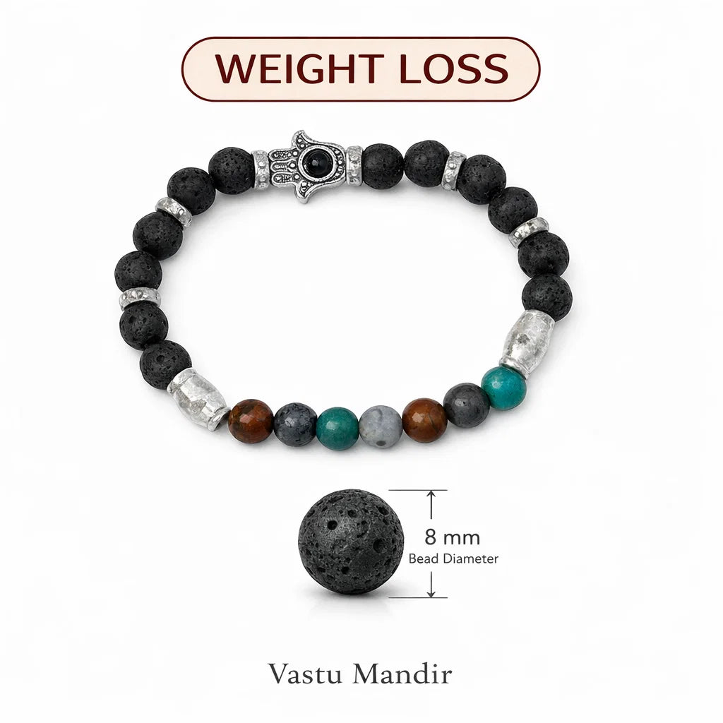 Apatite Slimming Crystal Bracelet – Vastu Remedy for Weight Loss with Lava Stone & Hamsa | 8mm Beads