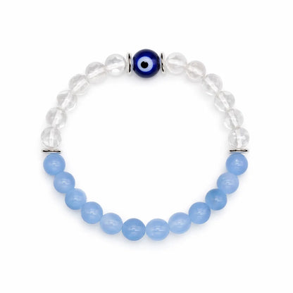 Aquarius Birthstone Crystal Bracelet – Vastu Remedy for Clarity & Communication with Clear Quartz & Blue Lace Agate | 8mm Beads