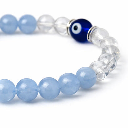 Aquarius Birthstone Crystal Bracelet – Vastu Remedy for Clarity & Communication with Clear Quartz & Blue Lace Agate | 8mm Beads