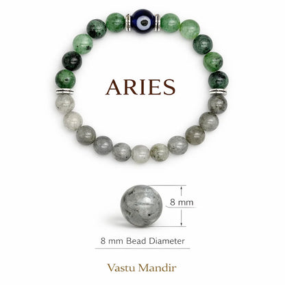 Aries Zodiac Crystal Bracelet – Vastu Remedy for Confidence & Impulse Control with  Labradorite & Green Aventurine | 8mm Beads