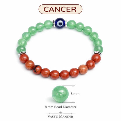 Cancer Zodiac Healing Bracelet 8mm — Aventurine & Red Jasper, Vastu Remedy