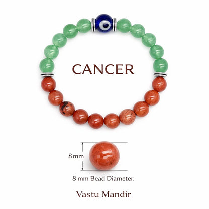 Cancer Zodiac Healing Bracelet 8mm — Aventurine & Red Jasper, Vastu Remedy