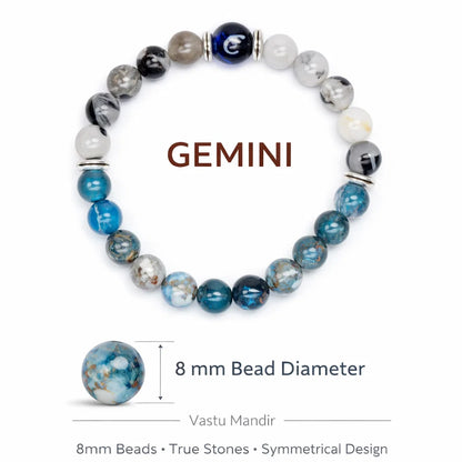 Gemini Zodiac Healing Bracelet 8mm — Apatite & Rutilated Quartz, Vastu Remedy for Clarity