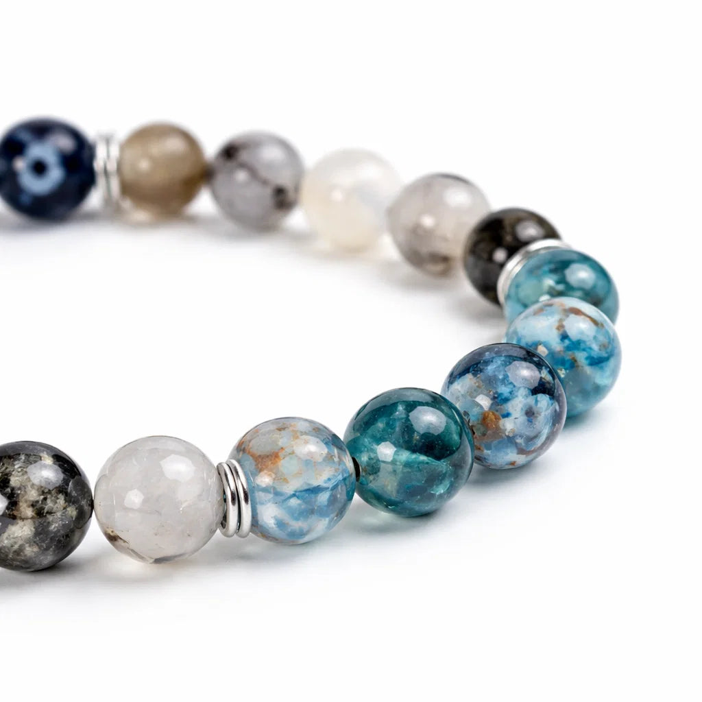 Gemini Zodiac Healing Bracelet 8mm — Apatite & Rutilated Quartz, Vastu Remedy for Clarity