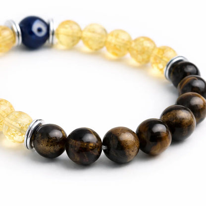 Leo Zodiac Healing Bracelet 8mm — Tiger's Eye & Citrine, Vastu Remedy for for Confidence