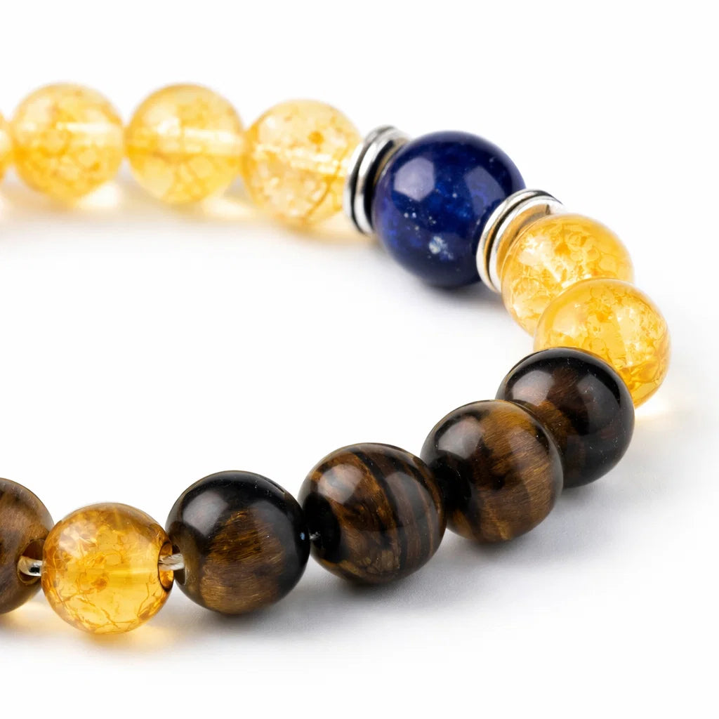 Leo Zodiac Healing Bracelet 8mm — Tiger's Eye & Citrine, Vastu Remedy for for Confidence