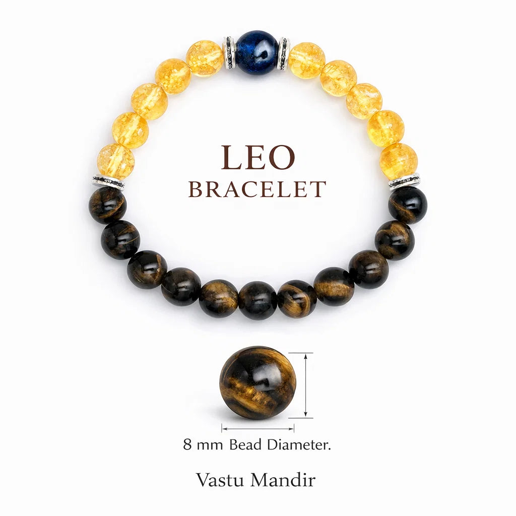 Leo Zodiac Healing Bracelet 8mm — Tiger's Eye & Citrine, Vastu Remedy for for Confidence