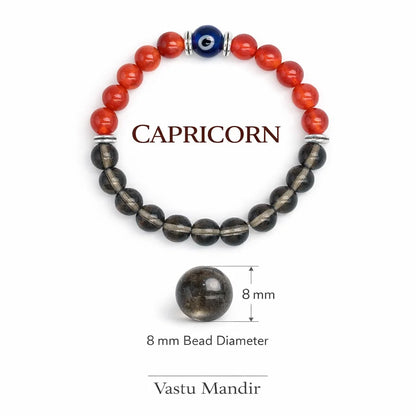Capricorn Zodiac Crystal Bracelet – Vastu Remedy for Discipline with Smoky Quartz & Carnelian | 8mm Beads