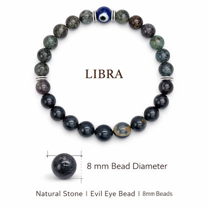 Libra Zodiac Healing Bracelet 8mm — Authentic Turquoise & Black Tourmaline, Vastu Remedy for Harmony & Decision-Making