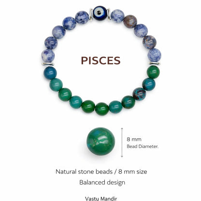 Pisces Zodiac Healing Bracelet 8mm — Sodalite & Chrysocolla Vastu Remedy for Intuition