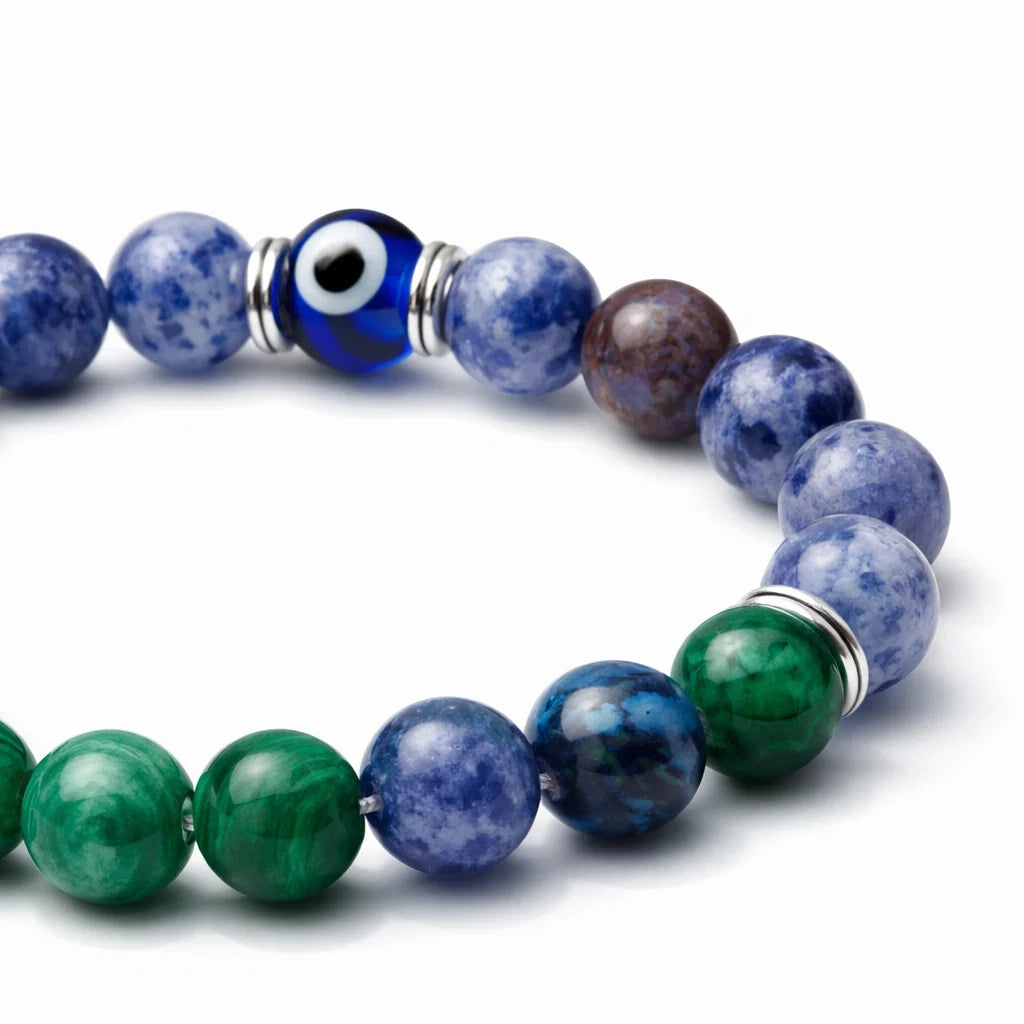 Sagittarius Zodiac Crystal Bracelet – Vastu Remedy for Wisdom with Sodalite & Chrysocolla | 8mm Beads
