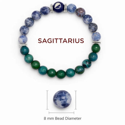 Sagittarius Zodiac Crystal Bracelet – Vastu Remedy for Wisdom with Sodalite & Chrysocolla | 8mm Beads