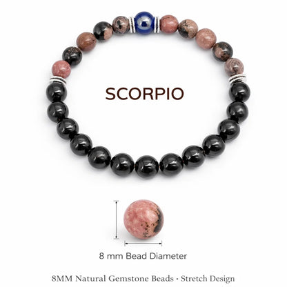 Scorpio Zodiac Crystal Bracelet – Vastu Remedy for Transformation with Rhodonite & Obsidian | 8mm Beads