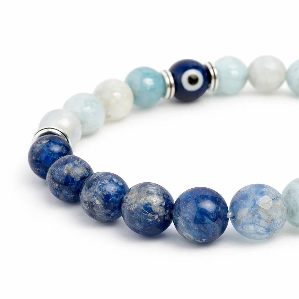 Virgo Zodiac Crystal Bracelet – Vastu Remedy for Clarity with Aquamarine & Lapis Lazuli | 8mm Beads