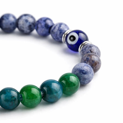 Pisces Zodiac Healing Bracelet 8mm — Sodalite & Chrysocolla Vastu Remedy for Intuition