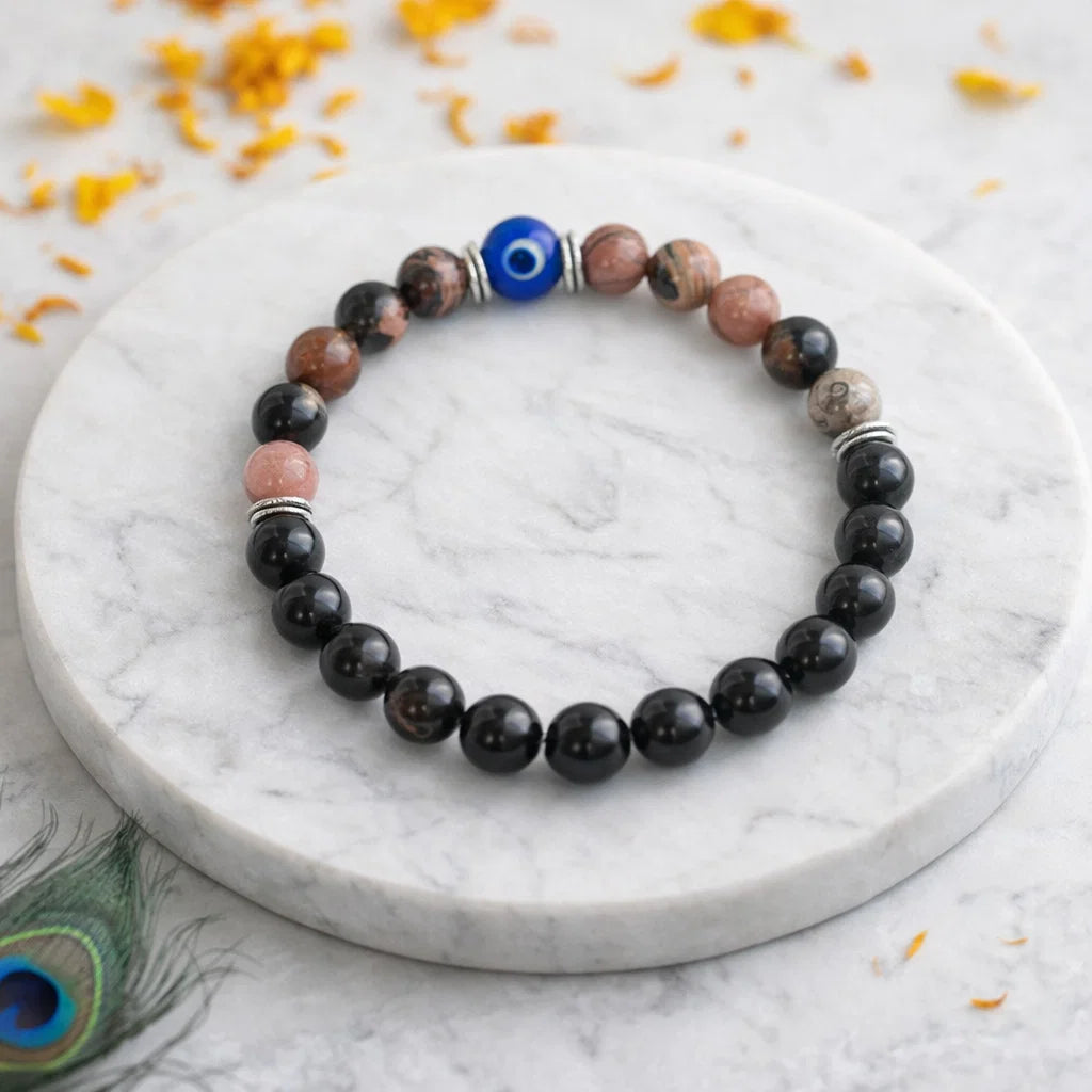 Scorpio Zodiac Crystal Bracelet – Vastu Remedy for Transformation with Rhodonite & Obsidian | 8mm Beads