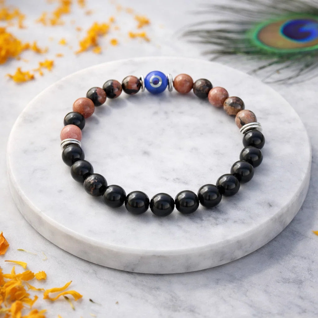 Scorpio Zodiac Crystal Bracelet – Vastu Remedy for Transformation with Rhodonite & Obsidian | 8mm Beads