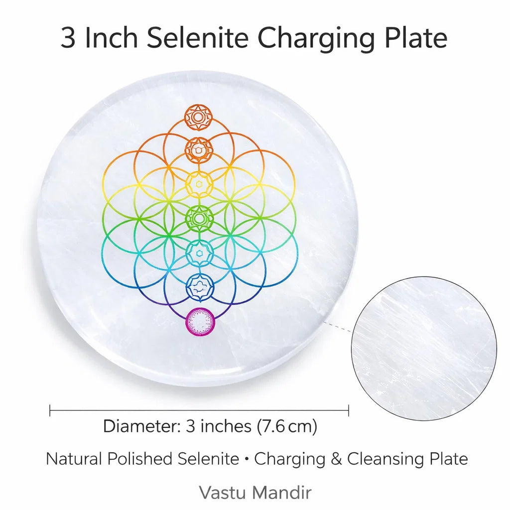 7 Chakra Flower of Life Selenite Charger – Vastu Remedy for Essential Cleansing | Vastu Purifier | 3 Inch