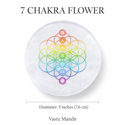 7 Chakra Flower of Life Selenite Charger – Vastu Remedy for Essential Cleansing | Vastu Purifier | 3 Inch