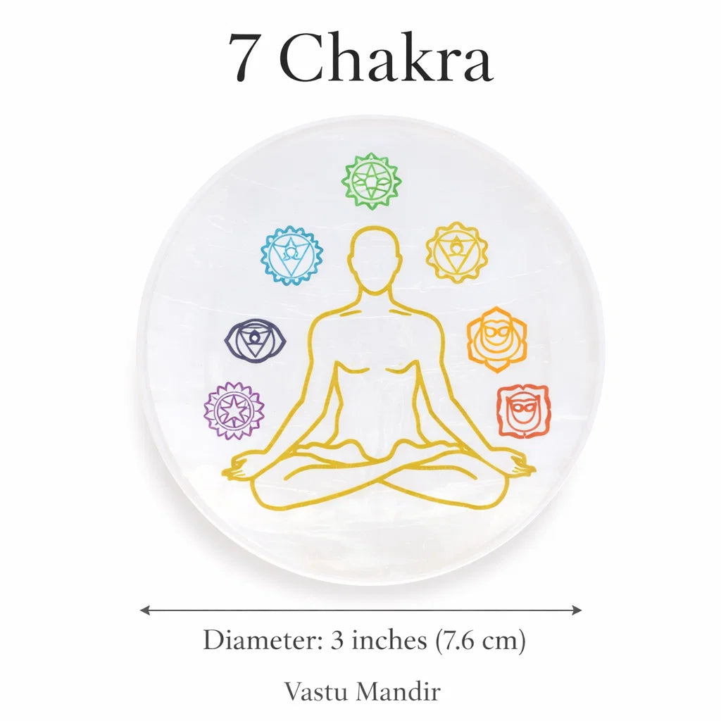 7 Chakra Flower of Life Selenite Plate – Vastu Remedy for Crystal Cleansing | Energy Purifier | 3 Inch