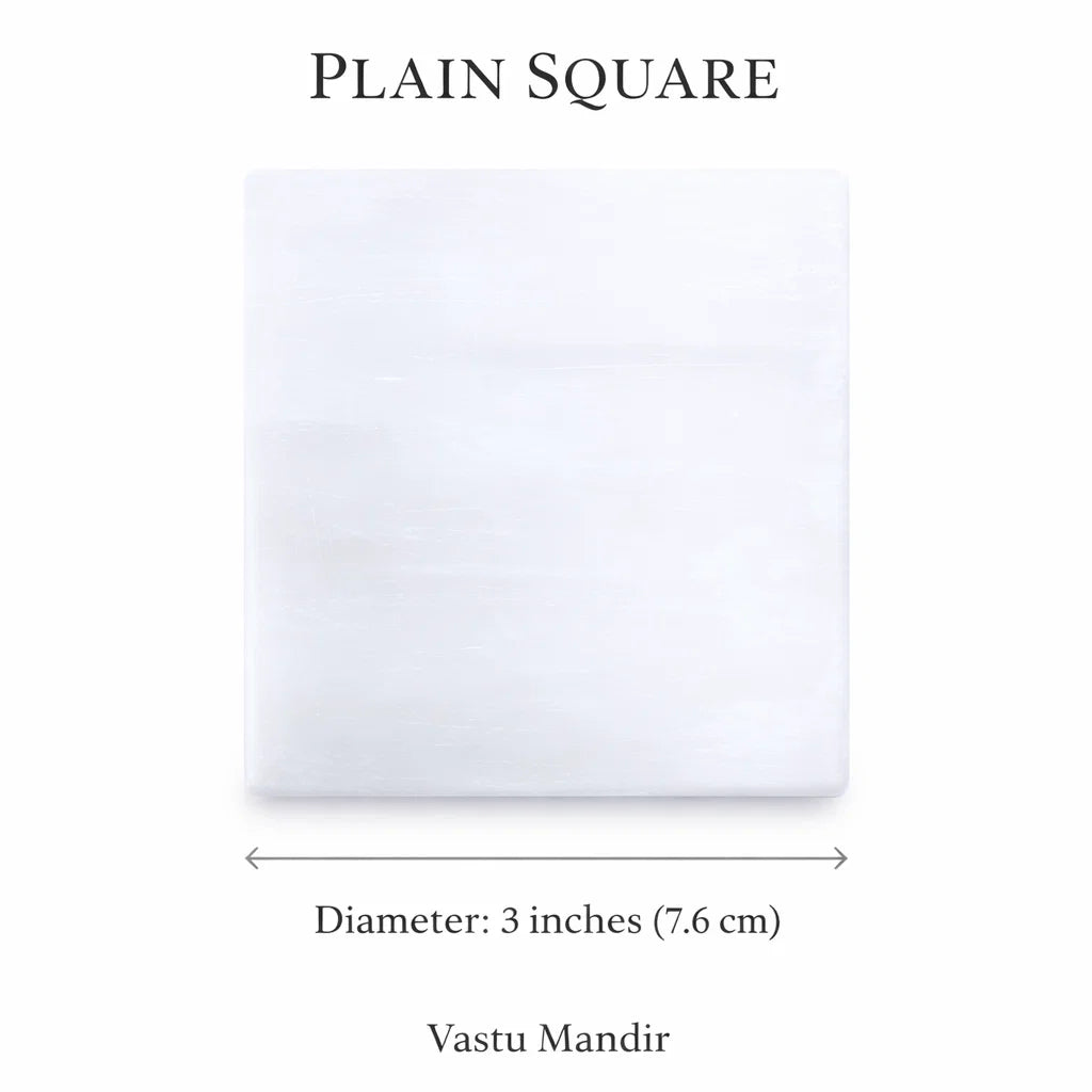 Smooth Square Selenite Plate – Vastu Remedy for Ultimate Stability | Daily Cleansing | 3 Inch