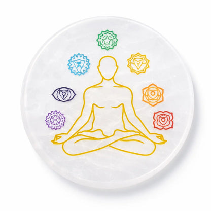 Round 7 Chakra Selenite Plate – Vastu Remedy for Spiritual Wholeness | Energy Flow | 4 Inch