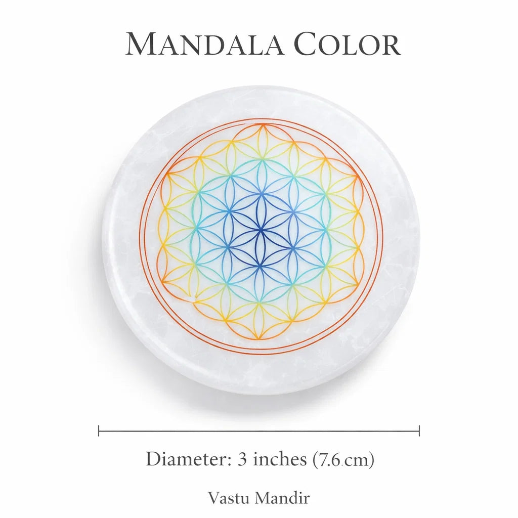 Mandala Selenite Plate – Vastu Remedy for Spiritual Cleansing | Focus Meditation | 3 Inch