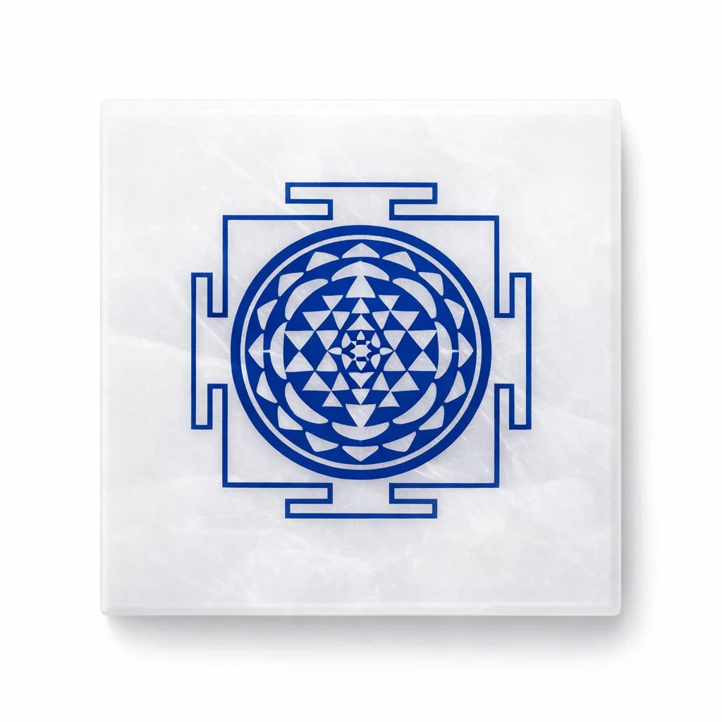 Shree Yantra Selenite Plate – Vastu Remedy for Wealth Attraction | Abundance Charger | 3 Inch